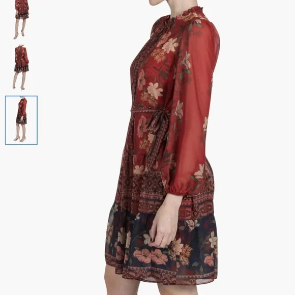 Julia Jordan High Neck Tie Belt Long Sleeve Dress, size 14